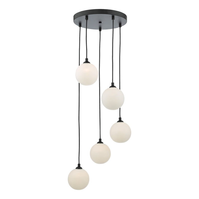 Dar Lighting Federico 5 Light Cluster Pendant Black Opal Glass • FED0522-02