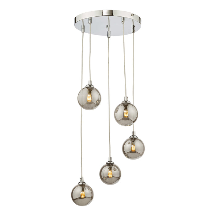 Dar Lighting Federico 5 Light Cluster Pendant Polished Chrome Smoked Glass • FED0550-01