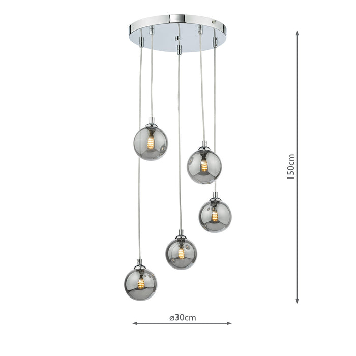 Dar Lighting Federico 5 Light Cluster Pendant Polished Chrome Smoked Glass • FED0550-01