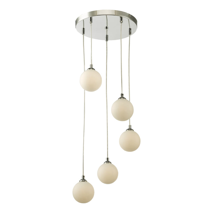 Dar Lighting Federico 5 Light Cluster Pendant Polished Chrome Opal Glass • FED0550-02