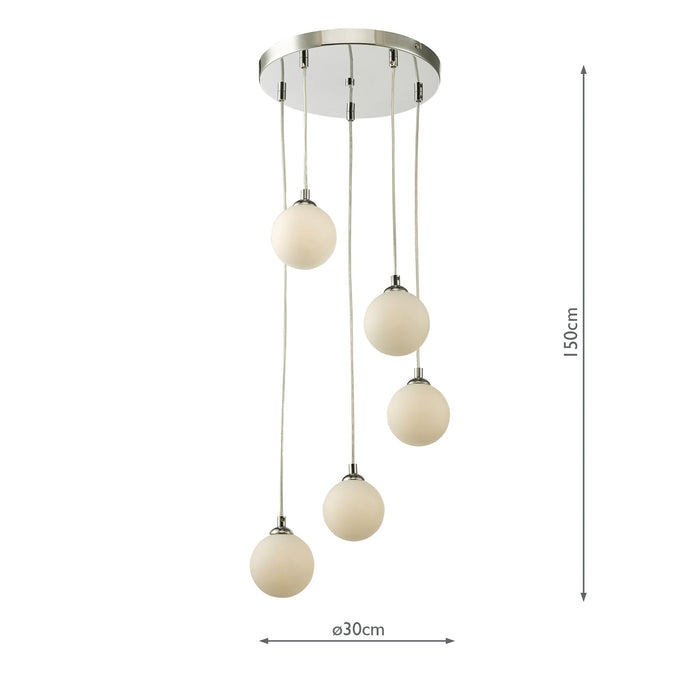 Dar Lighting Federico 5 Light Cluster Pendant Polished Chrome Opal Glass • FED0550-02