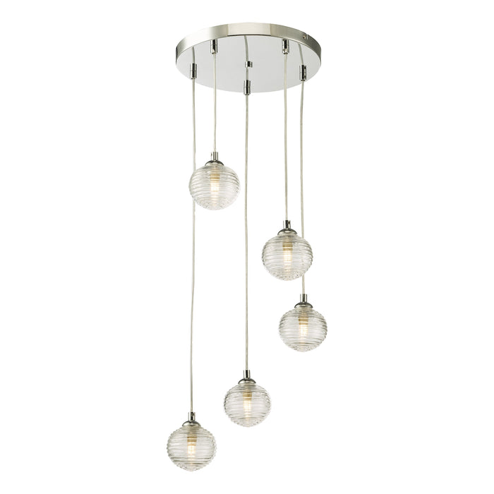 Dar Lighting Federico 5 Light Cluster Pendant Polished Chrome Clear Ribbed Glass • FED0550-08