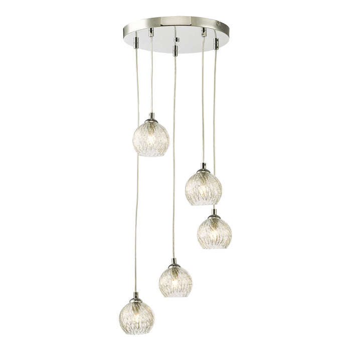 Dar Lighting Federico 5 Light Cluster Pendant Polished Chrome Clear/Wire Glass • FED0550-09