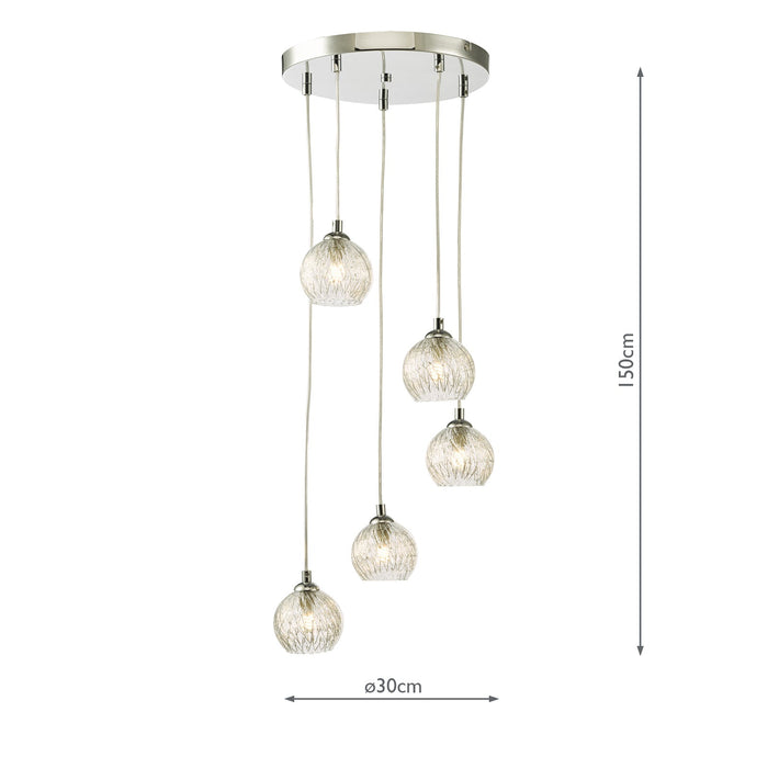 Dar Lighting Federico 5 Light Cluster Pendant Polished Chrome Clear/Wire Glass • FED0550-09