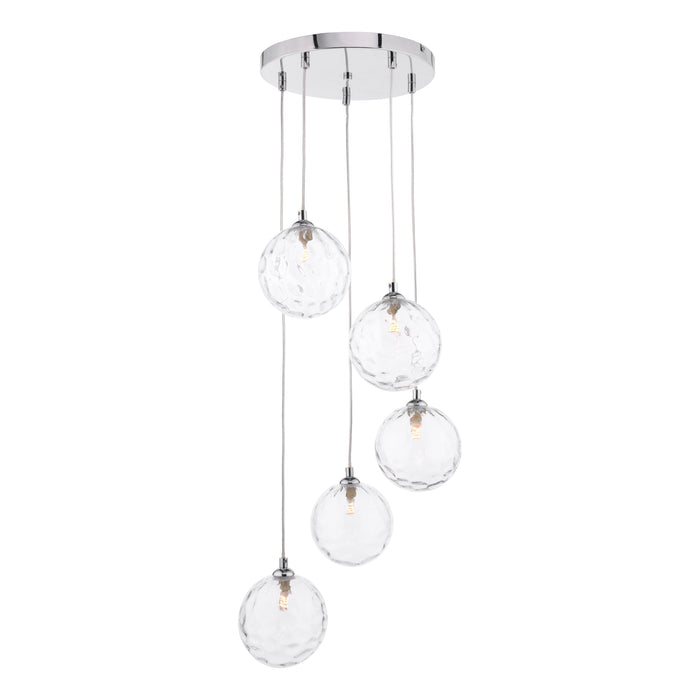Dar Lighting Federico 5 Light Cluster Pendant Polished Chrome Clear Dimpled 150mm Glass • FED0550-12