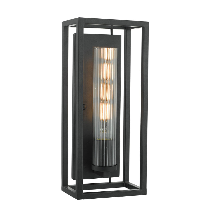 Dar Lighting Felipe Wall Light Black & Ribbed Glass • FEL0722