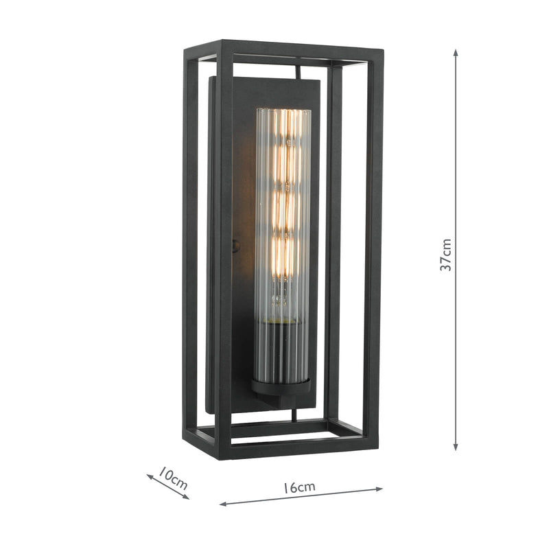 Dar Lighting Felipe Wall Light Black & Ribbed Glass • FEL0722