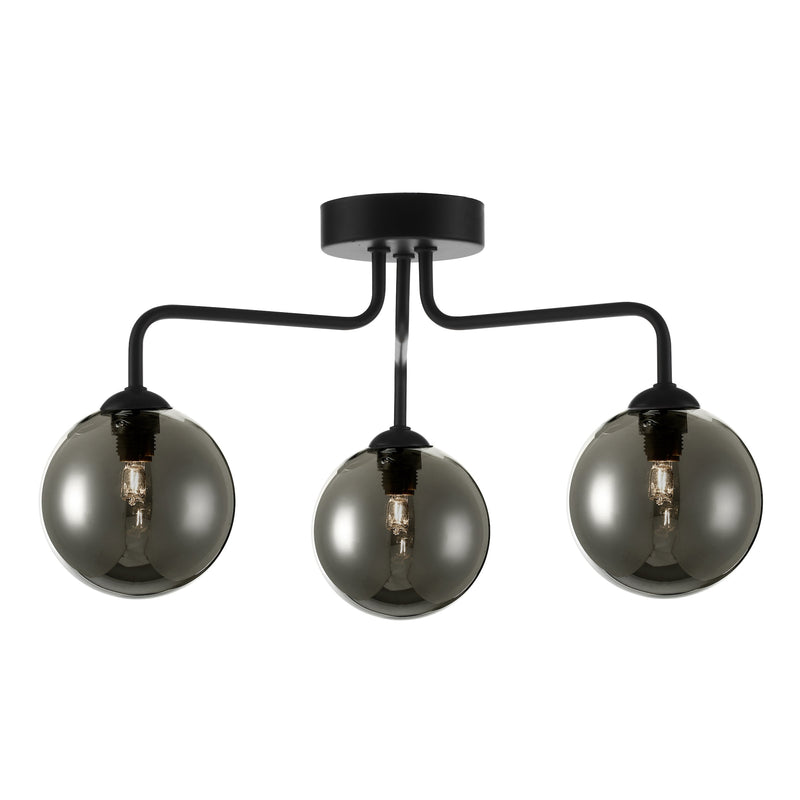 Dar Lighting Feya 3 Light Semi Flush Matt Black Smoked Glass • FEY0322-01