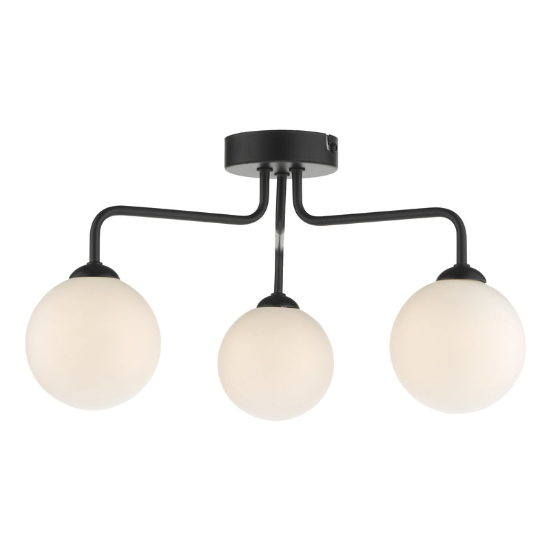 Dar Lighting Feya 3 Light Semi Flush Matt Black Opal Glass • FEY0322-02