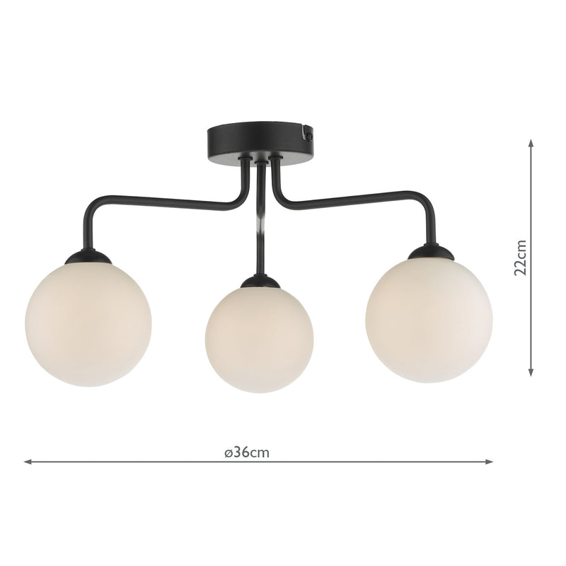 Dar Lighting Feya 3 Light Semi Flush Matt Black Opal Glass • FEY0322-02