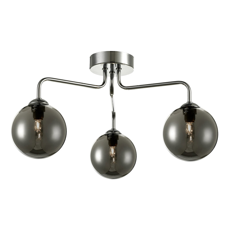 Dar Lighting Feya 3 Light Semi Flush Polished Chrome Smoked Glass • FEY0350-01