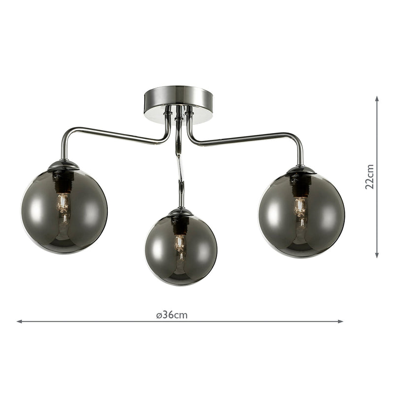 Dar Lighting Feya 3 Light Semi Flush Polished Chrome Smoked Glass • FEY0350-01