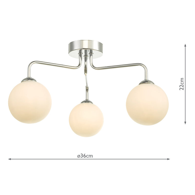 Dar Lighting Feya 3 Light Semi Flush Polished Chrome Opal Glass • FEY0350-02
