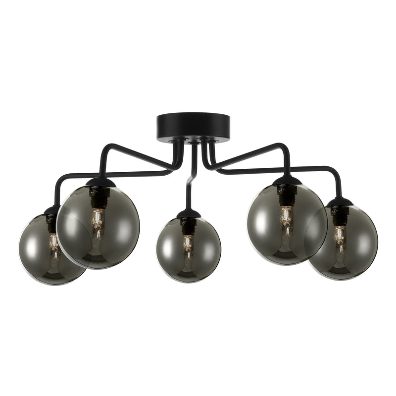 Dar Lighting Feya 5 Light Semi Flush Matt Black Smoked Glass • FEY0522-01