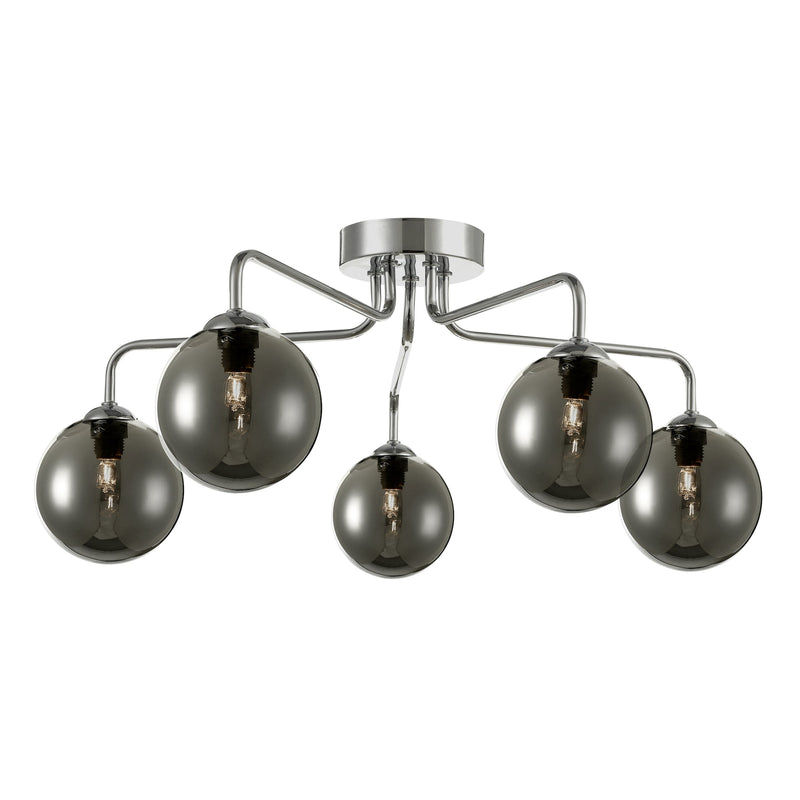 Dar Lighting Feya 5 Light Semi Flush Polished Chrome Smoked Glass • FEY0550-01