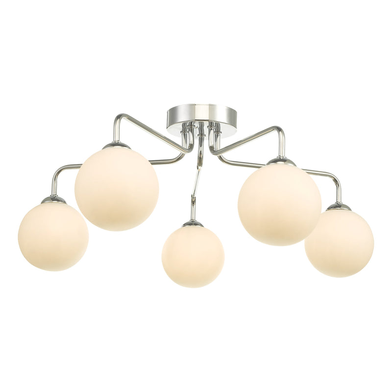 Dar Lighting Feya 5 Light Semi Flush Polished Chrome Opal Glass • FEY0550-02