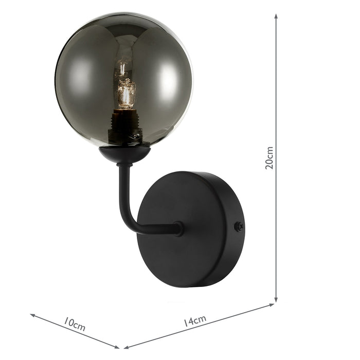 Dar Lighting Feya Wall Light Matt Black Smoked Glass • FEY0722-01