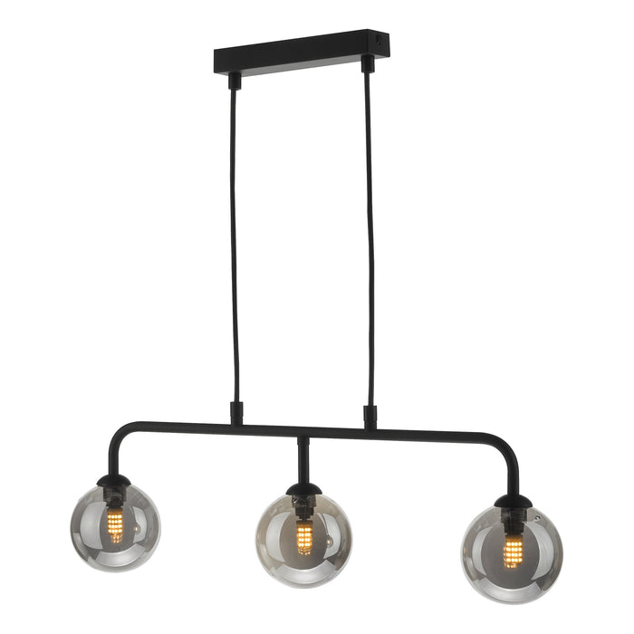 Dar Lighting Feya 3 Light Bar Pendant Matt Black Smoked Glass • FEY6222-01