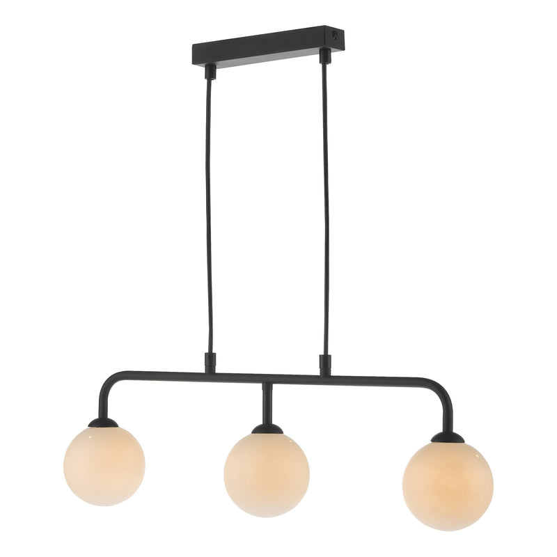 Dar Lighting Feya 3 Light Bar Pendant Matt Black Opal Glass • FEY6222-02