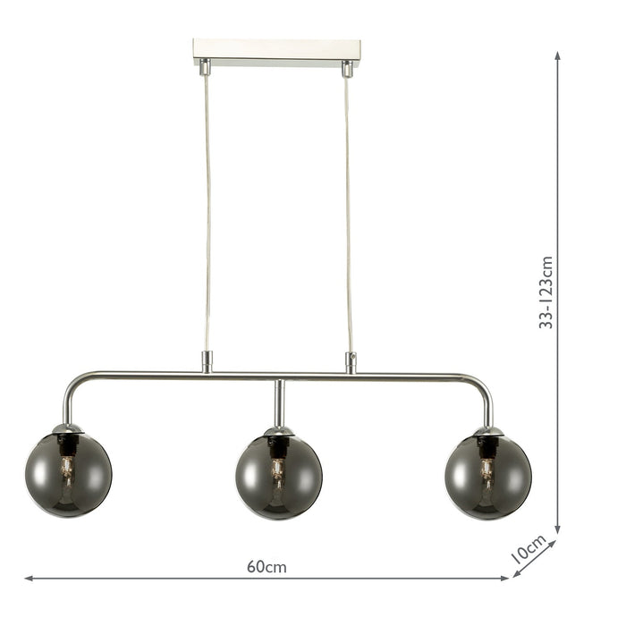 Dar Lighting Feya 3 Light Bar Pendant Polished Chrome Smoked Glass • FEY6250-01