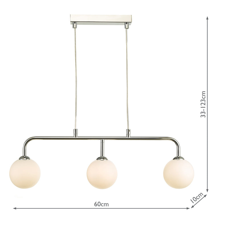 Dar Lighting Feya 3 Light Bar Pendant Polished Chrome Opal Glass • FEY6250-02