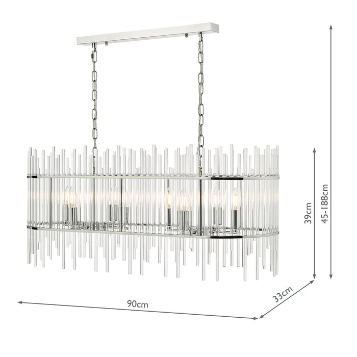 Dar Lighting Finola 8 Light Bar Pendant Polished Chrome Glass • FIN0850