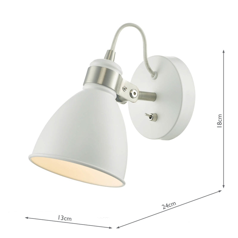 Dar Lighting Frederick Single Wall Spotlight White Satin Chrome • FRE0702