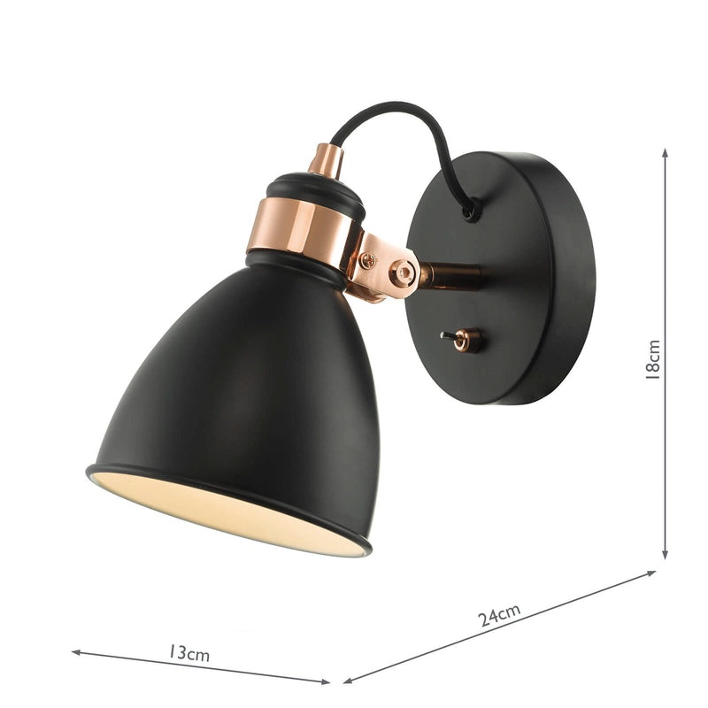 Dar Lighting Frederick Single Wall Spotlight Black & Copper • FRE0722