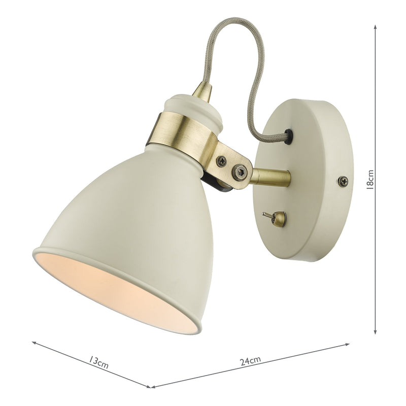 Dar Lighting Frederick Single Wall Spotlight Cream Antique Brass • FRE0733
