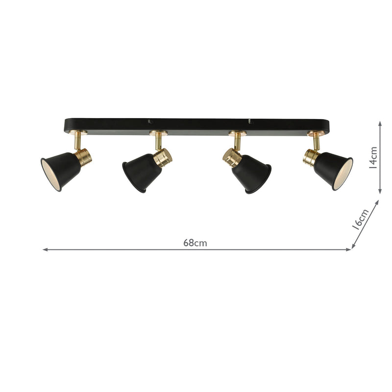 Dar Lighting Fry 4 Light Bar Spotlight Black & Rose Gold • FRY8454