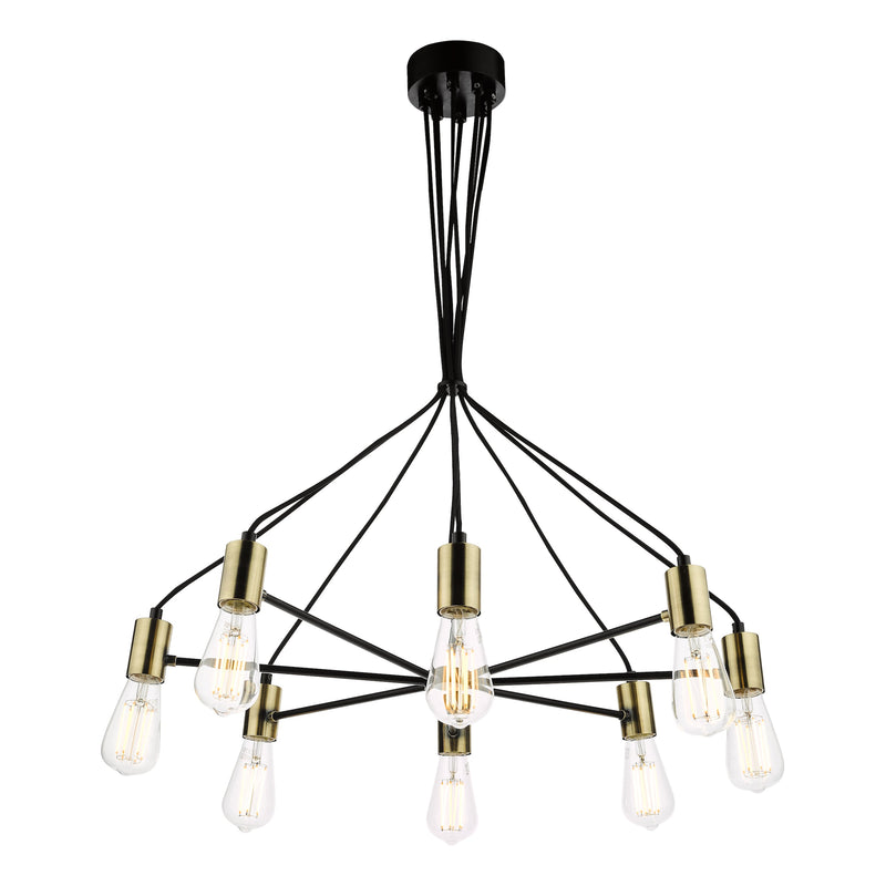 Dar Lighting Gabriel 8 Light Pendant Satin Black Antique Gold • GAB0854