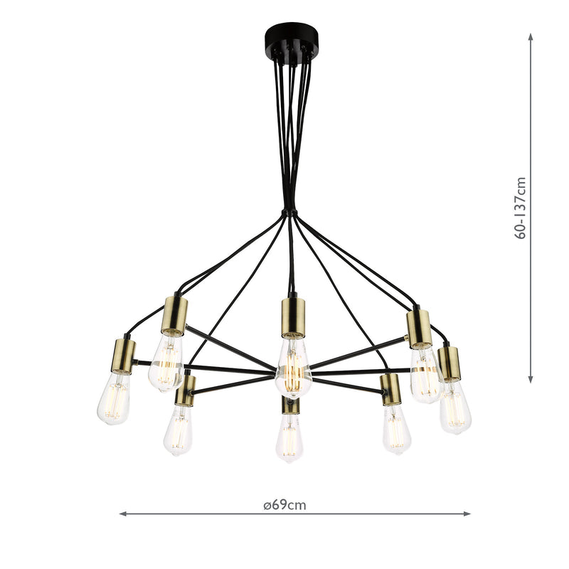 Dar Lighting Gabriel 8 Light Pendant Satin Black Antique Gold • GAB0854