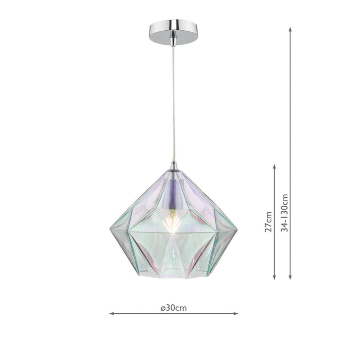 Dar Lighting Gaia Iridised Glass & Polished Chrome Pendant • GAI0150