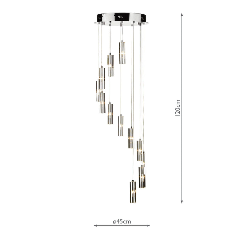 Dar Lighting Galileo 12 Light Cluster Pendant Polished Chrome Crystal LED • GAL1250-LED