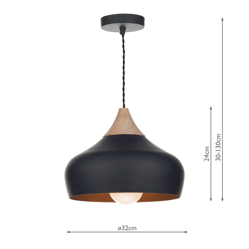 Dar Lighting Gaucho 1 Light Pendant Black • GAU0122