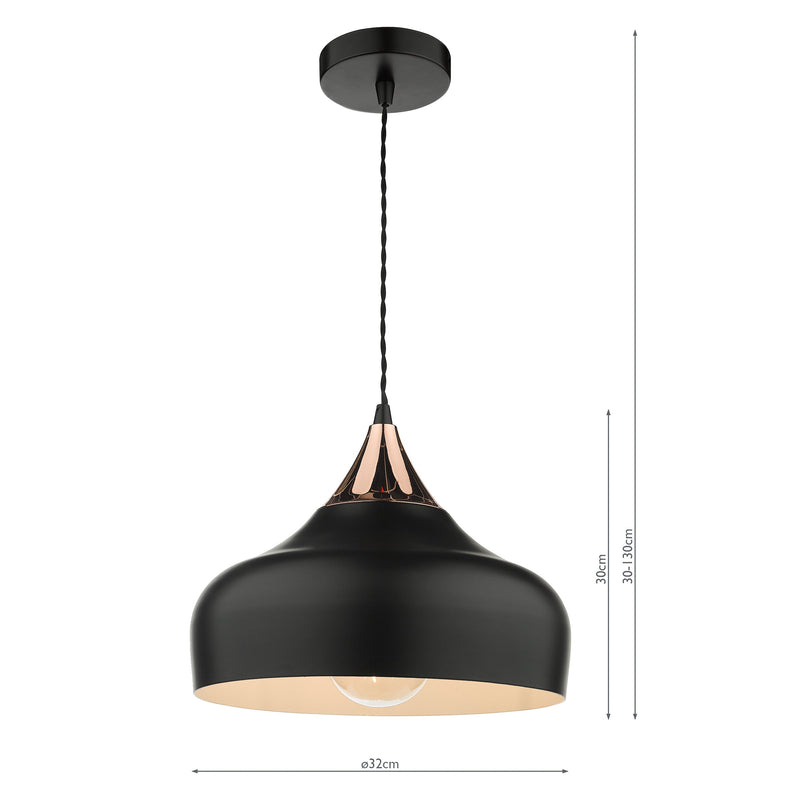Dar Lighting Gaucho 1 Light Single Pendant Black And Copper • GAU0164