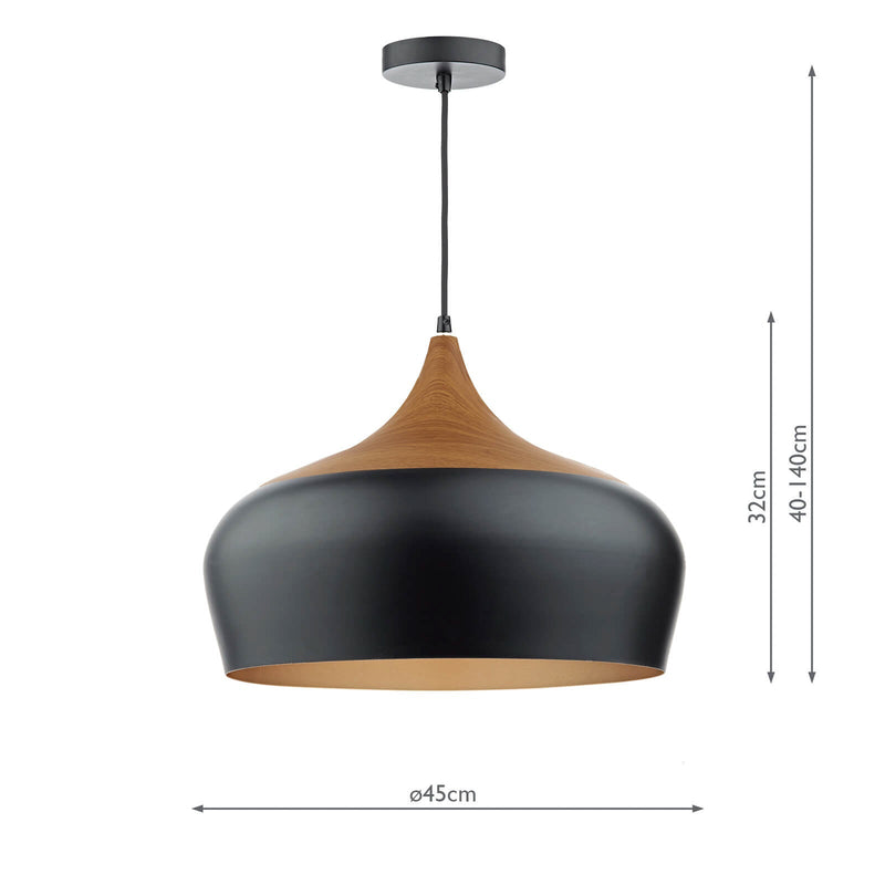 Dar Lighting Gaucho 1 Light Pendant Black Large • GAU8622