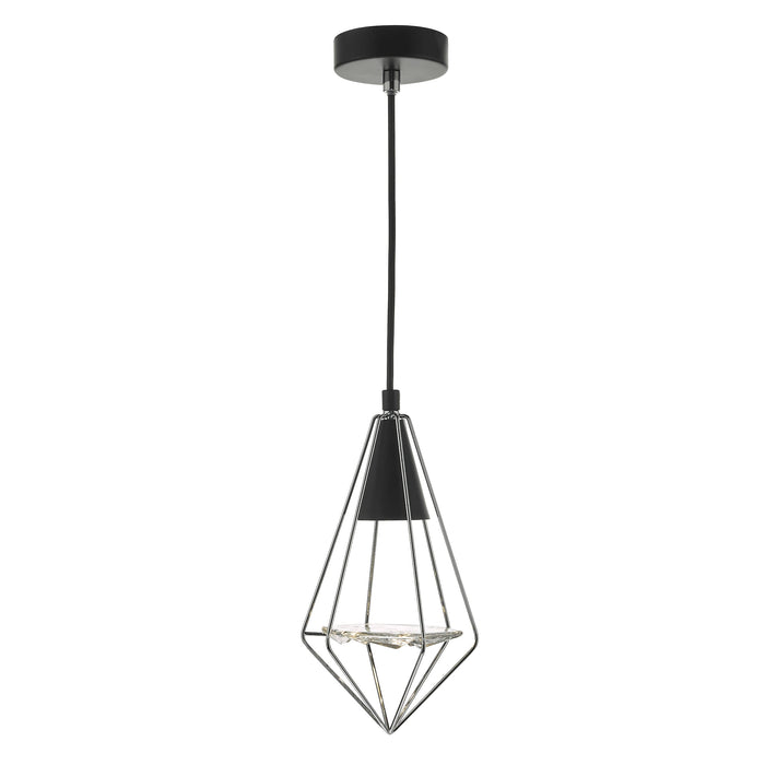 Dar Lighting Gianni 1 Light Pendant Black, Polished Chrome & Glass • GIA0150