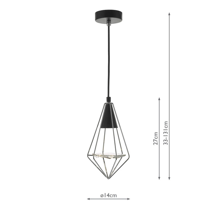 Dar Lighting Gianni 1 Light Pendant Black, Polished Chrome & Glass • GIA0150