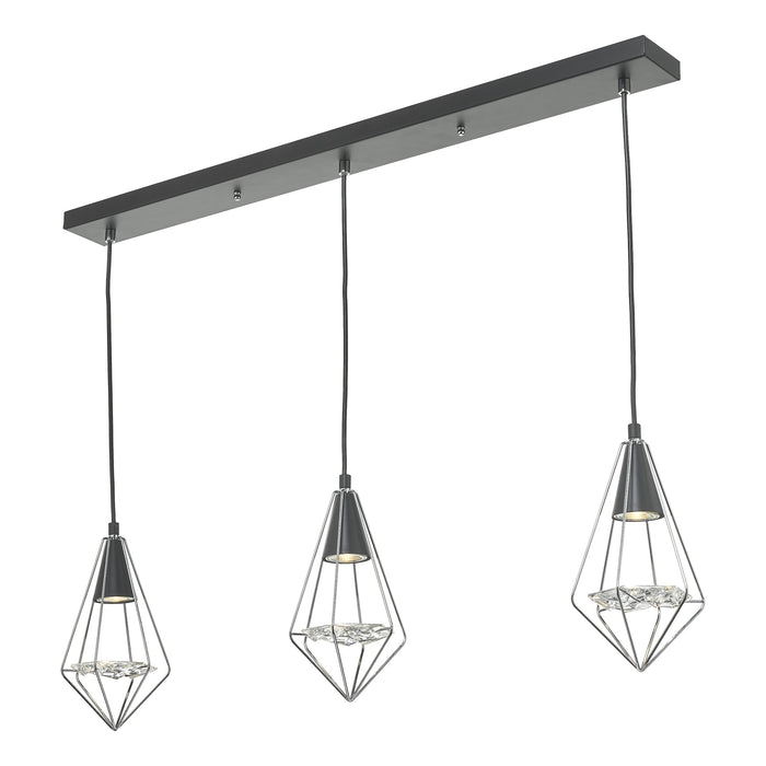 Dar Lighting Gianni 3 Light Pendant Black, Polished Chrome & Glass • GIA0350