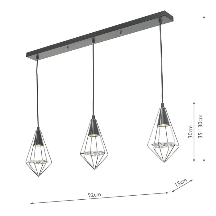 Dar Lighting Gianni 3 Light Pendant Black, Polished Chrome & Glass • GIA0350