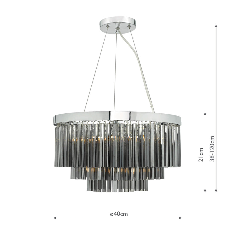 Dar Lighting Giovana 5 Light Pendant Polished Chrome & Smoked Glass • GIO0510