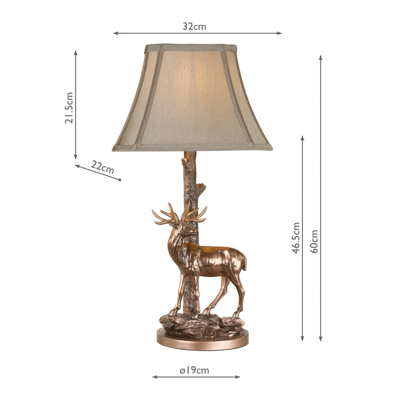 Dar Lighting Gulliver Deer Table Lamp in Aged Brass With Shade • GUL5545-X