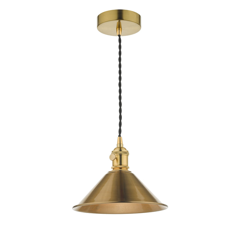 Dar Lighting Hadano Pendant Natural Brass With Aged Brass Shade • HAD0140-01