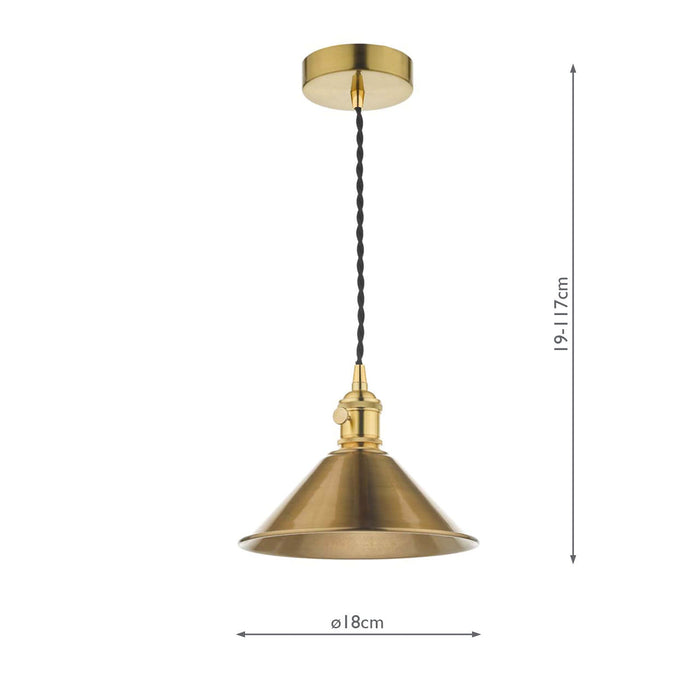 Dar Lighting Hadano Pendant Natural Brass With Aged Brass Shade • HAD0140-01