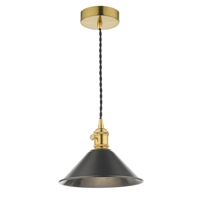 Dar Lighting Hadano Pendant Natural Brass With Antique Pewter Shade • HAD0140-02