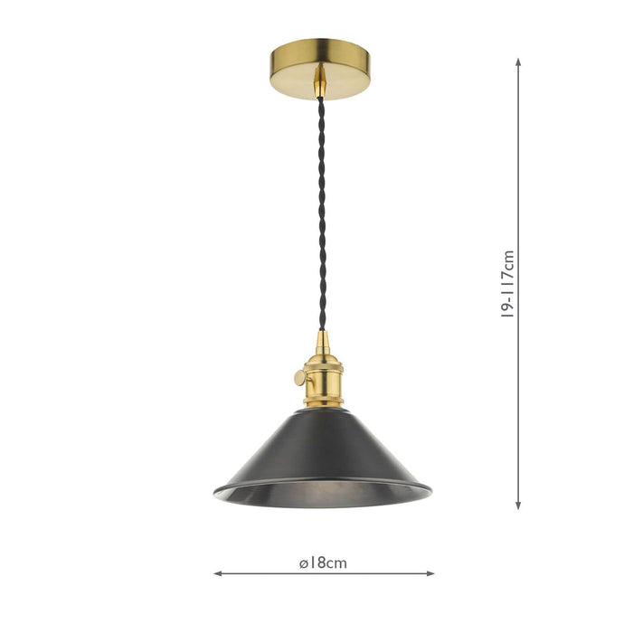 Dar Lighting Hadano Pendant Natural Brass With Antique Pewter Shade • HAD0140-02