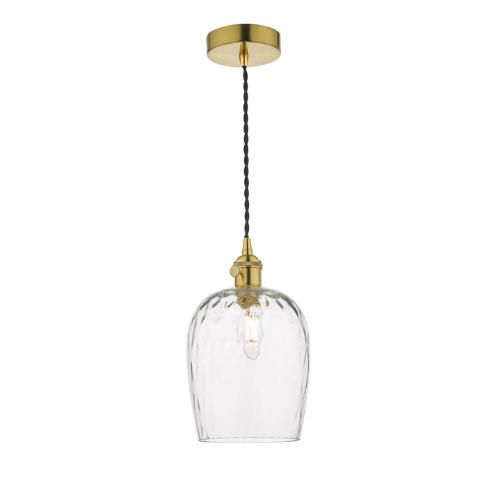 Dar Lighting Hadano Pendant Natural Brass With Dimpled Glass Shade • HAD0140-03