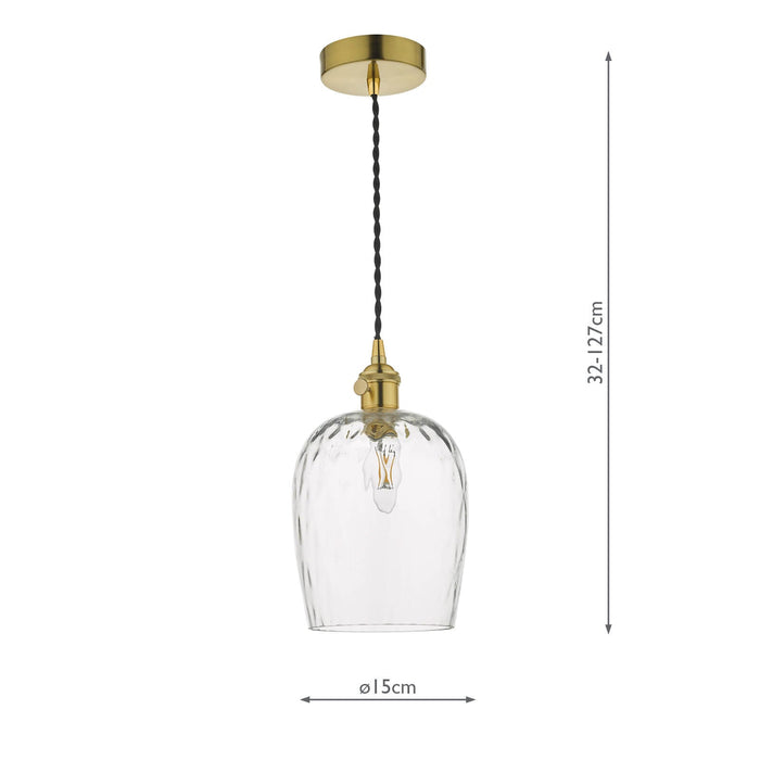 Dar Lighting Hadano Pendant Natural Brass With Dimpled Glass Shade • HAD0140-03