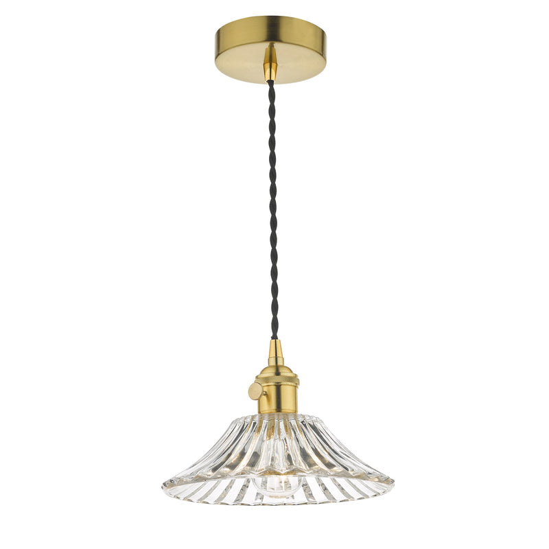 Dar Lighting Hadano Pendant Natural Brass With Flared Glass Shade • HAD0140-04